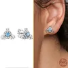 925 Sterling Silver Pendientes Round Heart Shaped Stud Earrings For Women Fit Original Charms DIY Fine Jewelry