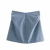 ZA azul colhido blazer mulheres manga comprida almofadas de ombro escritório casaco blazers mulher moda wrap vintage outerwear top 210602