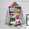 Damskie Kurtki Kobiety Denim Jacket 2021 Jesień Z Długim Rękawem Kolor Paint Graffiti Vintage Wash Dżinsy Streetwear Loose Coat H474