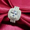 2021 Ontwerp Luxe 3 Pcs 3 In 1 925 Sterling Zilveren Kussen Engagement Wedding Ring Set Voor Vrouwen Bruids sieraden R4308