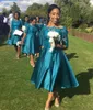 Vintage Çay Boyu Ülke Tarzı Gelinlik Elbise Teal Bahçe Örgün Düğün Parti Misafir Hizmetçi Onur Kıyafeti Artı Boyutu