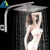 Square Wall Mount Shower Arm Stainless Steel Rainfall Head Bathroom Bracket Pipe 210724