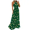 Casual Dresses Halfter Backless Polka Dot Print Maxi Kleid Vintage Cascading Ruffle Sleeveless Lange Frauen Tropical Hawaiianer