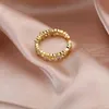 Stainls Steel Real 18K Gold Plated Zircon Heart Adjustable Ring Hollow Heart Open Finger Rings