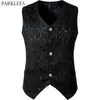 Floral Jacquard Black Vest Men Bröllop Groom Slim Fit Ärmlös Waistcoat Mens Punk Rock Medeltida Steampunk Gilet Kostym 3XL 210522