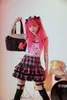 Japansk design rosa plaid kjol tjej punk söt lolita kawaii tårta mini skolan sexig 2022 sommar jupe kjolar