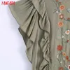 Tangadaの女性の刺繍のロマンチックなMidiのドレスのフリル半袖バックボタン女性のドレスvestidos CE152 210609