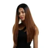 CharmSource – perruque Lace Front Wig synthétique lisse et longue, perruque avec raie centrale brune ombrée pour femmes noires et blanches, cheveux de mariage