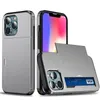 Étuis pour téléphone portable pour iPhone 14 Pro Max 13 Mini 12 11 XS XR X 8 7 Plus SE Deluxe PC TPU Armour Case Protective Credit Card Holder Slide Dual Layer Hard Cover