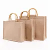 Förvaringspåsar Jute Shopping Bag Old-Fashioned Bamboo Handle Portable Shopper Utsökt Naturlig present med vattentät film