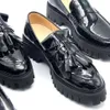 Quasten-Fransen-Loafer für Männer, handgefertigt, dicker Absatz, modische Hochzeitskleid-Schuhe, Herren-Loafer, schwarze Derby-Schuhe