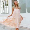 Foridol stripe casual loose summer dress spaghetti strap ruffle beach maxi long dress sundress chic striped dress vestidos 210415