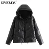 Women Fashion Faux Leather Padded Jacket Thick Warm Parka Coat Long Sleeve Pockets Female Outerwear Chic Tops 210420