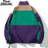 Men Hip Hop Streetwear Jacket Coat Retro Color Block Patchwork Harajuku Windbreaker Oversized Track Pocket Autumn 210811