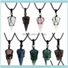 Chains Necklaces & Jewelrychains Natural Stone Cone Pendants Crystal Black Rope Wrapped Treatment Stones Necklace Men Female Fashion Women J