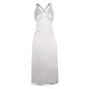 섹시한 레이스 위로 파티 여름 드레스 민소매 새틴 화이트 맥시 드레스 우아한 슬릿 고삐 V 목 긴 드레스 210415