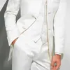 Vintage Long White Wedding Tuxedos för Groom 3 Piece Custom Formal Män Passar Weith Stand Collar Jacket Vest Pants Terno Fashion x0909