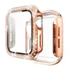 Étui double avec protecteur d'écran pour Apple Watch, iWatch SE 6/5/4, 44mm 40mm, verre cristal diamant, pare-chocs 42mm 38mm