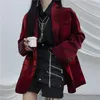 Korobov Neue Lange Hülse Drehen-unten Kragen Frauen Mäntel Vintage Elegante Streetwear Samt Rot Jacken Winter Mujer Chaqueta 210430