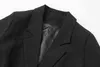 [EAM] femmes noir cordon tempérament Blazer revers à manches longues coupe ample veste mode printemps automne 1H792 211122