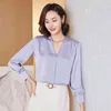 Spring Loose Long Sleeve Korean Silk Shirt Women V-neck Plus Size Satin Blouse Office Ladies Tops Blusas 10853 210512