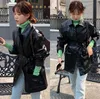 Vintage Women's PU Leather Jacket Fashion Turndown Collar Long Sleeve With Belt OL Style Women Coat Outwear Female 210428