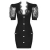 Donne Black Sexy Sexy V Collo a manica Bubble Button Mini Bandage Dress Vintage Elegante Night Club Party 210525