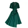 LoveFlowerLife Summer Casual Solid Slim Lady Dress A Lien Notched Collar Short High Waist Mid-Calf Women Dresses 210521