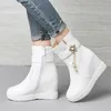 Ankle Botas de Outono Mulheres Cristal Altura Aumentando High Heel Curto Pearl Zipper Sapatos Senhoras Inverno Grande Tamanho 33-43 210517