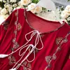 Neploe Women Vintage Embroidery O-neck Dress Spring Loose Casaul Half Sleeve Party Dress Ladies Elegant Vacation Vestidos 210423