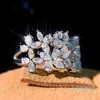 2022 New Arrival Sparkling Luxury Jewelry 925 Sterling Silver Marquise Cut Moissanite Diamond Party Women Wedding Leaf Band Ring Gift