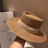 Vintage handgemaakte stro strandhoed zomer vakantie zon bescherming cap outdoor reizen casual caps unisex platte top brede rand hoeden
