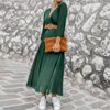 Casual Jurken Dames Chiffon Lange Geplooide Groene Jurk V-hals Mouwen Maxi Herfst Winter 2021 Vrouwelijke Party A Line Robe Vestidos