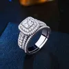 SHE 925 Sterling Silver Halo Wedding Ring Set för kvinnor Elegant smycken Princess Cross Cut AAAAA CZ Förlovningsringar 2201214614492