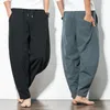 Summer Loose Cotton Linen Ankle Pants Men's Shorts Wide Leg Trousers Casual Haren Jogging Sweatpants Male 3 Color 5XL 210715