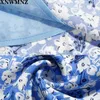 Vrouwen Elegante Hoge Taille Split Midi Rok Harajuku Blauw Floral Print Rokken Womens Slanke Zomer Dames 210520