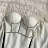 Ezgaga Sexy Bluse Frauen Strass Schlank Frühling Mode Langarm Off Schulter Clubwear Crop Tops Elegante Shirts Casual 210430