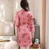 Women's Sleepwear Summer Floral Print Two Piece Set Sexy V Neck Suspenders Ice Silk Robes For Women Long Sleeve El Bathrobe Homewear