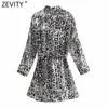 Zevity Women Vintage Leopard Print Double Pockets Casual Slim Shirt Dress Female Chic Breasted Bow Tied Sashes Vestidos DS8137 210603