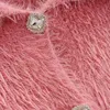 Корейский стиль осень зима зимние пальто женщин розовый урожай свитер одиночные погружные короткие вязаные свитера женские пушистые кардиган 210525
