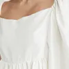 Muiches Square Collar Sweet Mini Dress Woman Puff Lantern Sleeve Hög midja Lös bomullsklänning Modig 210715