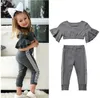 Toddler Kids Baby Girls Kläder Satser Tracksuiter 2021 Sommar Ruffles Kortärmad Crop Tops + Sweatpants Outfits Girl Clothing