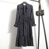 Zima Dres Z Długim Rękawem Vintage Szyfonowa Koszula Vestidos Dla Panie Casual Kwiatowy Midi Jesień Es Polka Dot 210623