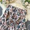 Autumn Sweet Loose Flare Sleeve Floral Print Jumpsuits Sexy Slash Neck Off Shoulder Ruffled Chiffon 210430
