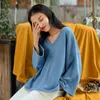 Johnature Women Casual Pullover Bluzy V-Neck Flare Rękaw Solid Color Jesień Luźne Sweet Mori Girl Sweatshirts 210521