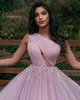 Stylowe koronki Appliqued Prom Dresses One Shoulder Neck Plised Suknie wieczorowe Sweep Dot Tulle Line Formalna sukienka