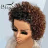 Кудрявые пчелы короткие 250% Pixie Cut Bob Wig 13*2 кружевные передние парики бразильский Реми Хель