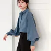 Blouse Women Spring Summer Turn-down Collar Lantern Sleeve Ladies Shirt White Tops Vintage Long Button Black 210522