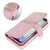 Mobiltelefonfodral Bling Glitter Wallet Telefonväska till iPhone X XR XS 11 Pro Max läderväska i 6s 6 8 7 PLUS 5 5S SE 12 360 Girls Cover