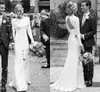2021 Simple Long Sleeves Wedding Dresses Bridal Gown Scoop Neck Sexy Hollow Back Custom Made Plus Size Sweep Train Covered Buttons vestido de novia